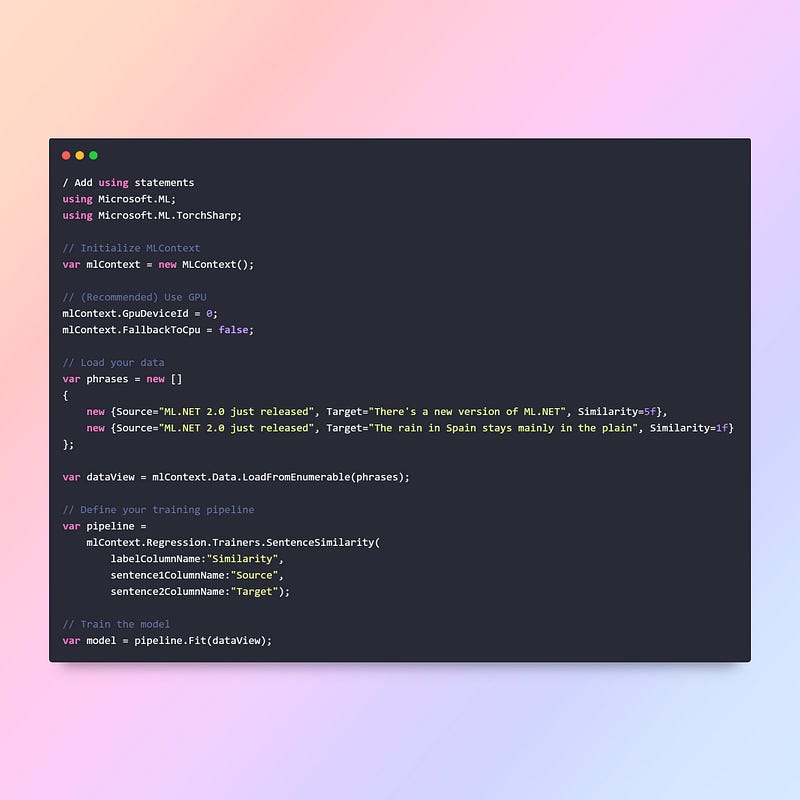 ML.NET 2.0 Recognizes Similar Sentences