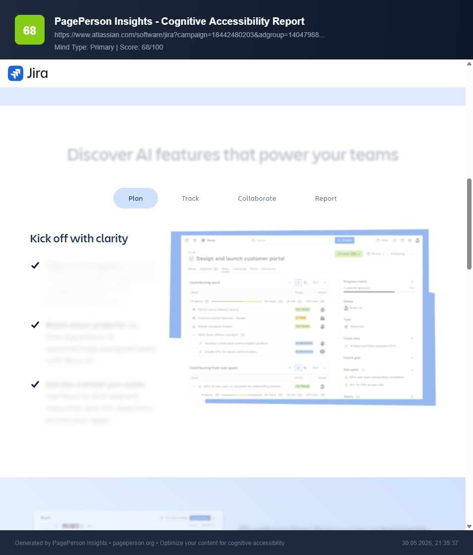 Jira page cognitive accessibility analysis
