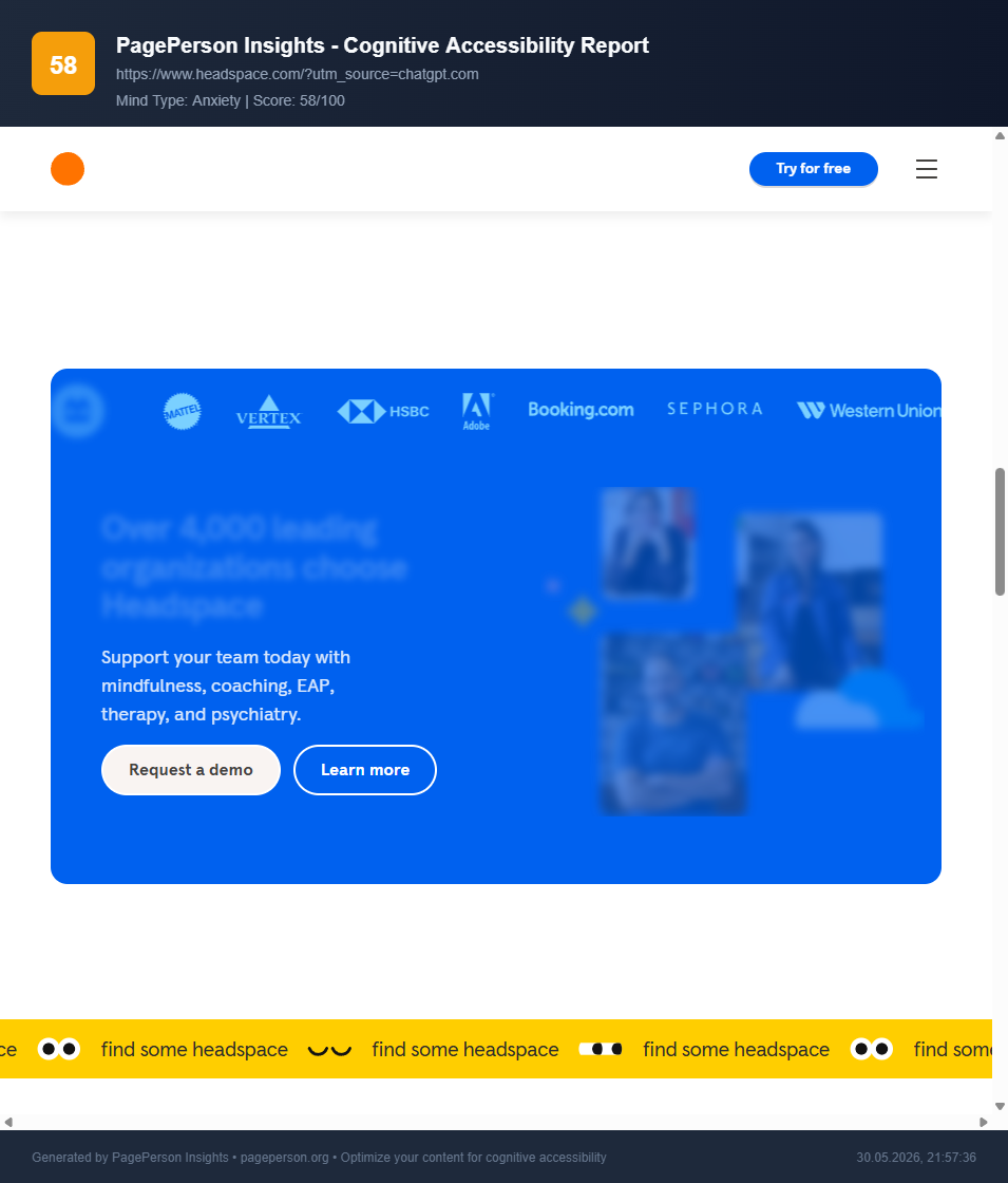 Headspace page cognitive accessibility analysis