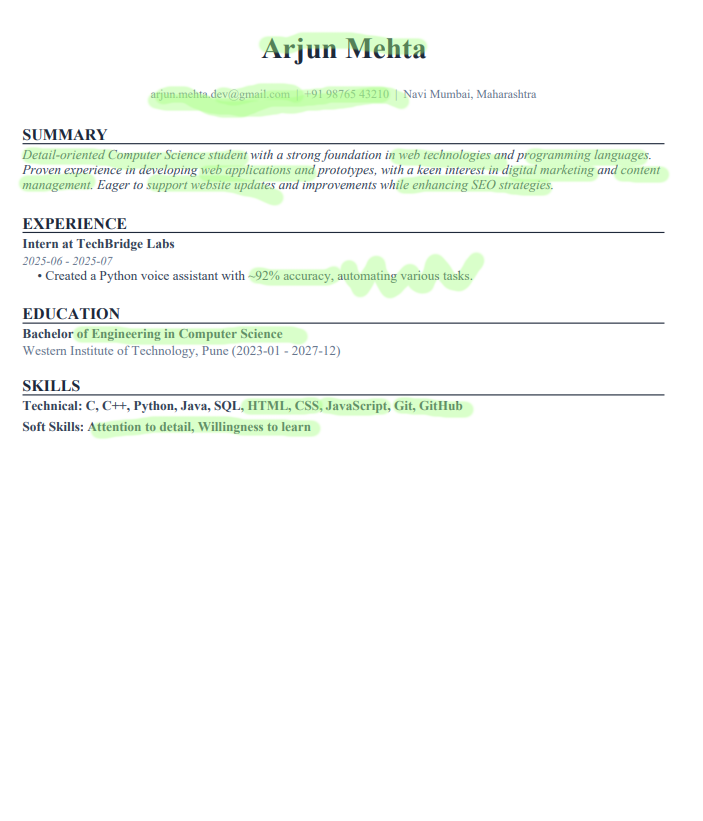 Heat map of the new resume, non-blurred
