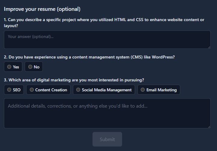 The refinement panel with follow-up questions