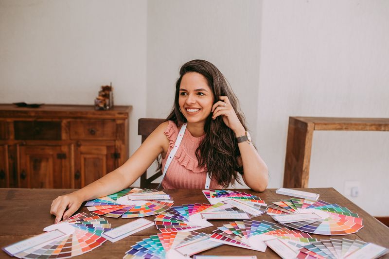 Designer working with color samples